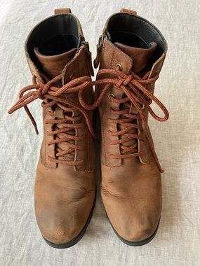 SOREL Emilie Lace Up Combat Boot in Brown Leather, Waterproof